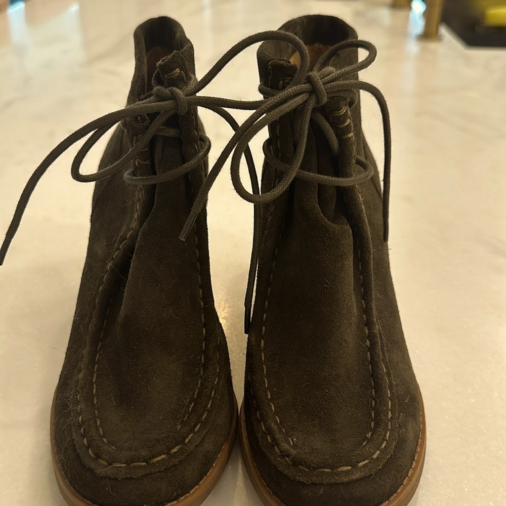Lucky Brand Wedge Booties - Grey/Olive Suede, Size 8.5